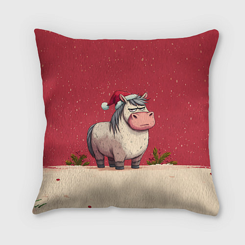 Подушка квадратная Новогодняя лошадка с прищуренным взглядом / 3D-принт – фото 1