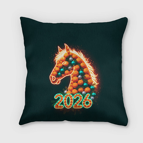 Подушка квадратная Праздничная лошадь 2026 / 3D-принт – фото 1