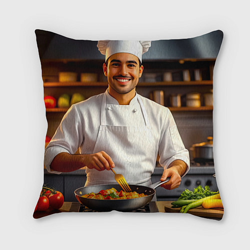 Подушка квадратная Шеф-повар в деле / 3D-принт – фото 1