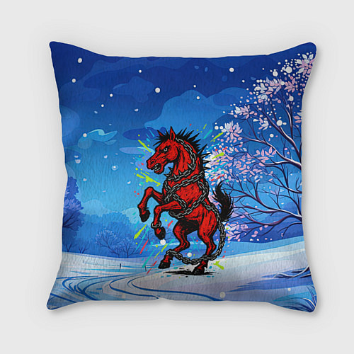 Подушка квадратная Красная Новогодняя лошадь 2026 / 3D-принт – фото 1