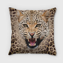 Подушка квадратная Взгляд леопарда, цвет: 3D-принт