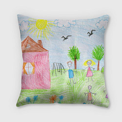 Подушка квадратная Детские рисунки, цвет: 3D-принт