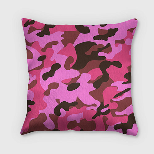 Подушка квадратная Камуфляж: розовый/коричневый / 3D-принт – фото 1