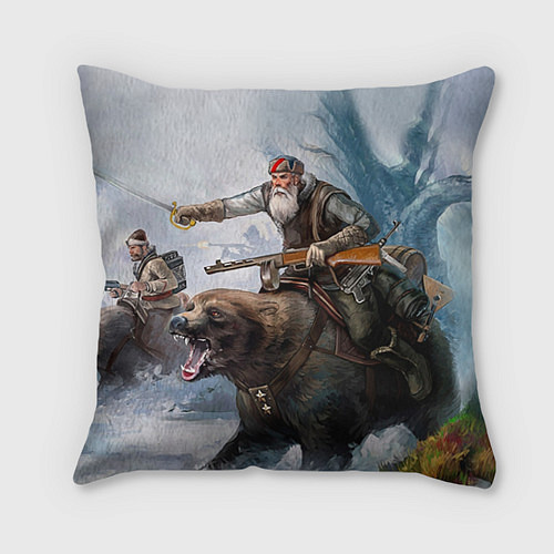 Подушка квадратная Русский воин на медведе / 3D-принт – фото 1