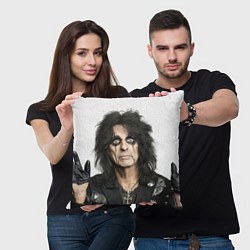 Подушка квадратная Элис Купер в гриме, цвет: 3D-принт — фото 2