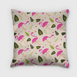 Подушка квадратная Нежный фламинго, цвет: 3D-принт