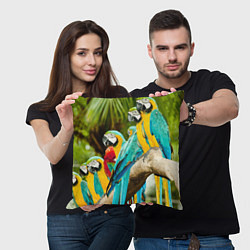 Подушка квадратная Попугаи на ветке, цвет: 3D-принт — фото 2