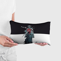 Подушка-антистресс Скелет Самурай с трубкой на черно белом фоне, цвет: 3D-принт — фото 2
