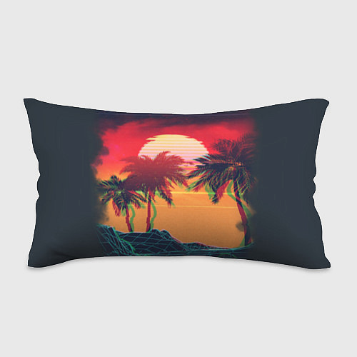 Подушка-антистресс Пальмы и пляж на закате с помехами VHS ретро дизай / 3D-принт – фото 1