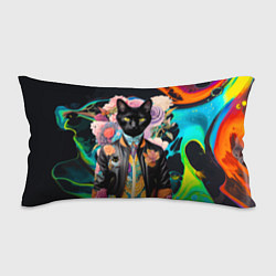 Подушка-антистресс Модный чёрный кот - нейросеть - мода, цвет: 3D-принт