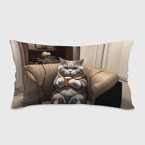 Подушка-антистресс Кот сидит на диване с напитком / 3D-принт – фото 1