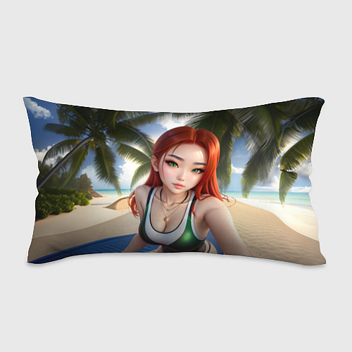 Подушка-антистресс Девушка с рыжими волосами на пляже / 3D-принт – фото 1