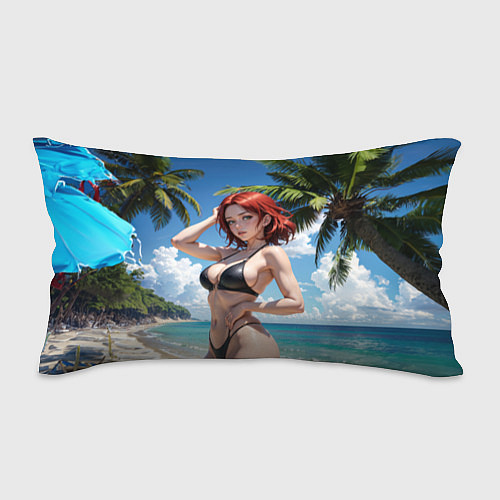 Подушка-антистресс Девушка с рыжими волосами на пляже / 3D-принт – фото 1