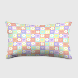 Подушка-антистресс Сердечки и цветочки в пастельных квадратах, цвет: 3D-принт