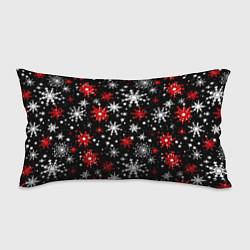 Подушка-антистресс Белые и красные снежинки на черном фоне - нейросет, цвет: 3D-принт