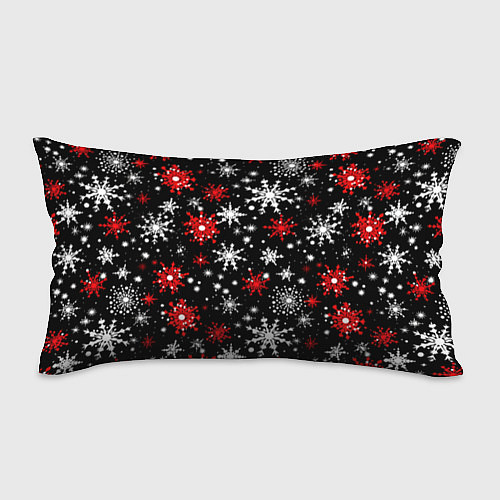 Подушка-антистресс Белые и красные снежинки на черном фоне - нейросет / 3D-принт – фото 1