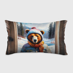 Подушка-антистресс Бурый медведь в зимней одежде, цвет: 3D-принт