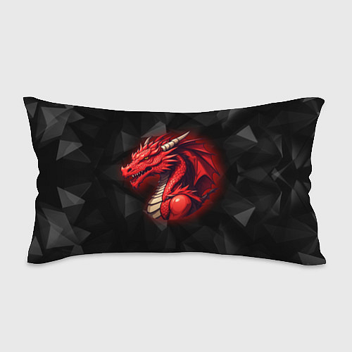 Подушка-антистресс Красный дракон на полигональном черном фоне / 3D-принт – фото 1