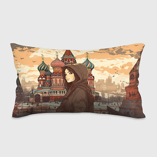Подушка-антистресс Русская девушка на фоне Москвы / 3D-принт – фото 1