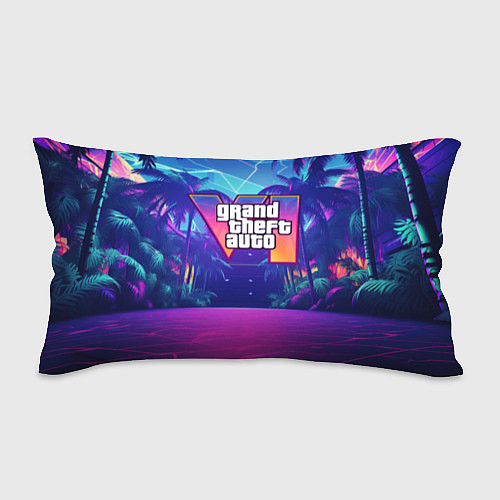 Подушка-антистресс Gta 6 логотип в стиле ночного vice city / 3D-принт – фото 1