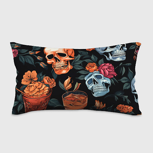 Подушка-антистресс Кусты черепов с розами и пионами / 3D-принт – фото 1