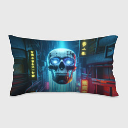 Подушка-антистресс Cyber skull - neon glow ai art