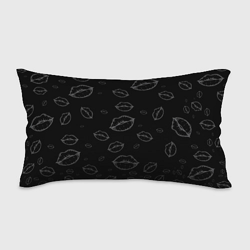 Подушка-антистресс Паттерн серый контур губ на чёрном - lips black / 3D-принт – фото 1
