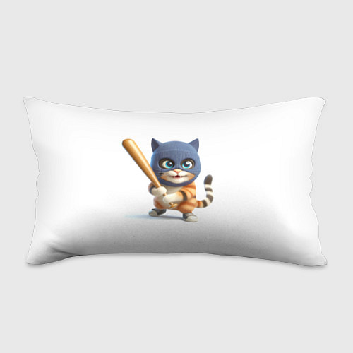 Подушка-антистресс Прикольный котёнок с бейсбольной битой и в балакла / 3D-принт – фото 1