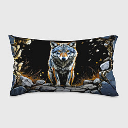 Подушка-антистресс Волк на черном, цвет: 3D-принт