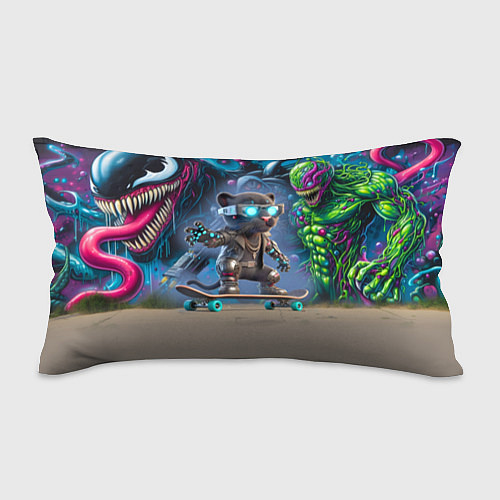 Подушка-антистресс Пантерёнок крутой скейтбордист на фоне граффити / 3D-принт – фото 1
