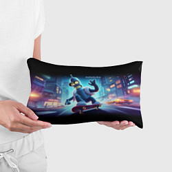 Подушка-антистресс Bender is a skateboarder in neon street - ai art, цвет: 3D-принт — фото 2