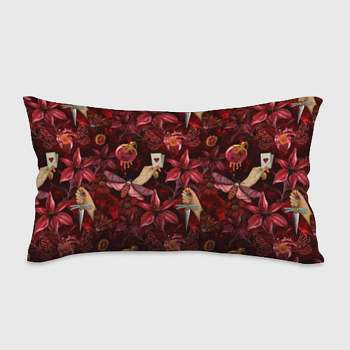 Подушка-антистресс Бордовая готика с сердцем, лилиями и мотыльками / 3D-принт – фото 1