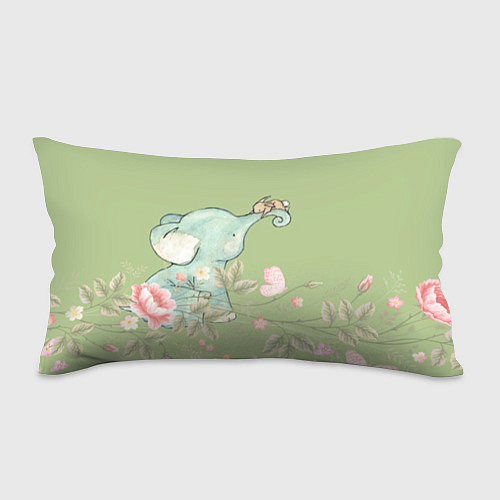 Подушка-антистресс Слоненок с зайчиком в цветах на зеленом / 3D-принт – фото 1