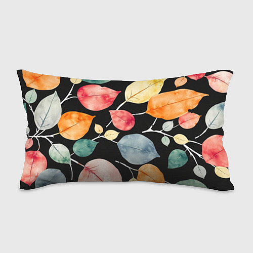 Подушка-антистресс Разноцветные акварельные листья на чёрном, AI / 3D-принт – фото 1