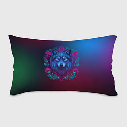 Подушка-антистресс Неоновый волк в цветочном орнаменте, цвет: 3D-принт