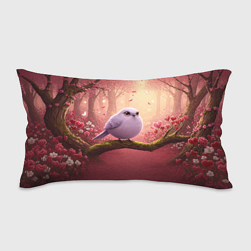 Подушка-антистресс Сиреневая птица в розовом цветущем лесу / 3D-принт – фото 1