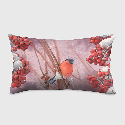 Подушка-антистресс Акварельный снегирь в рябине / 3D-принт – фото 1