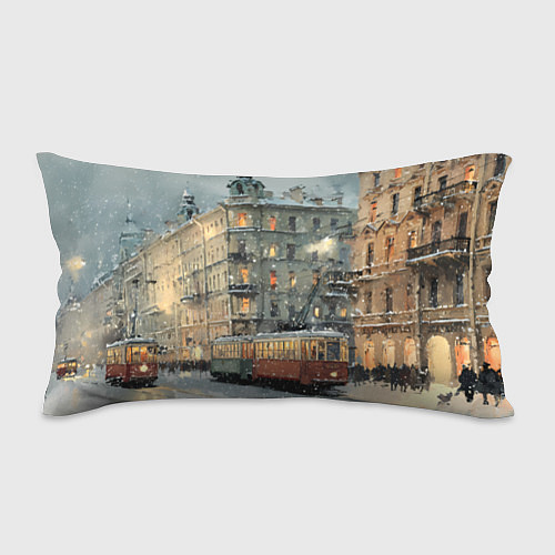 Подушка-антистресс Трамваи в зимнем Санкт-Петербурге / 3D-принт – фото 1