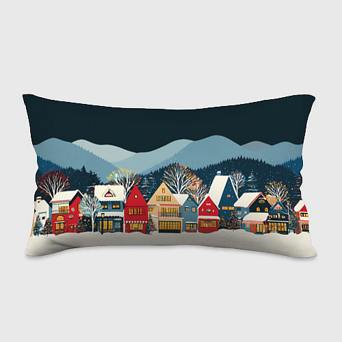 Подушка-антистресс Новогодний городок в горах / 3D-принт – фото 1