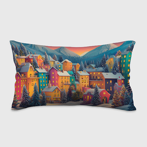 Подушка-антистресс Новогодний город в горах / 3D-принт – фото 1