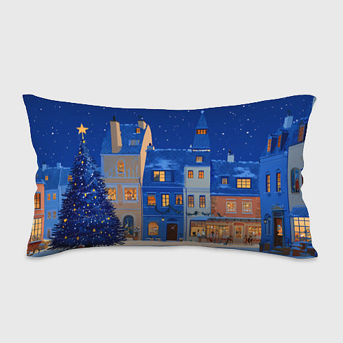 Подушка-антистресс Синяя новогодняя елочка во дворе / 3D-принт – фото 1