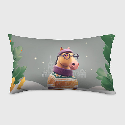 Подушка-антистресс Новогодняя лошадка хипстер / 3D-принт – фото 1