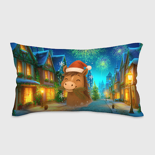 Подушка-антистресс Новогодняя лошадка жует елочные ветки / 3D-принт – фото 1