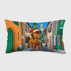 Подушка-антистресс Лошадка распаковывает новогодний подарок, цвет: 3D-принт