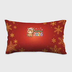 Подушка-антистресс Новогодняя лошадка 2026 на красном фоне, цвет: 3D-принт