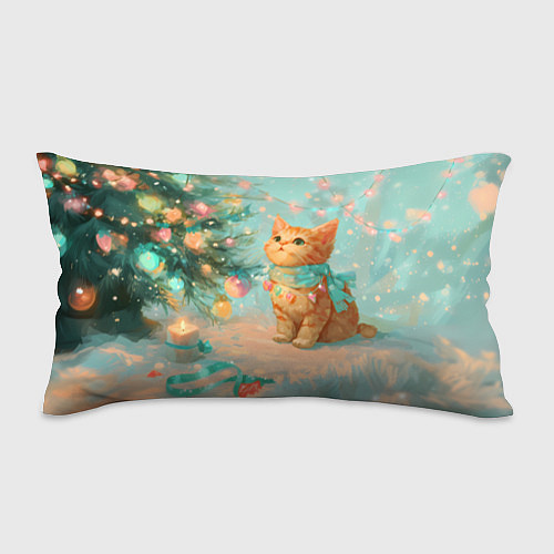 Подушка-антистресс Милый рыжий котенок любуется елкой / 3D-принт – фото 1