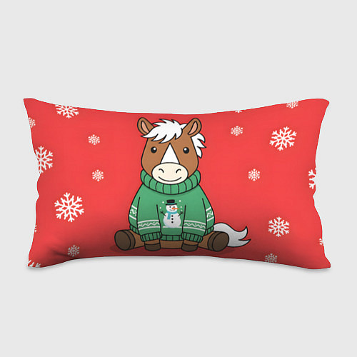 Подушка-антистресс Новогодняя лошадка в зеленом свитере / 3D-принт – фото 1