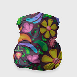 Бандана-труба Летние цветы узор на темном, цвет: 3D-принт