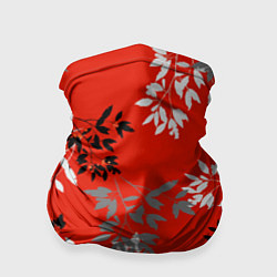 Бандана-труба Черные и серые ветки на красном фоне в японском ст, цвет: 3D-принт