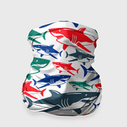 Бандана-труба Стая разноцветных акул - паттерн, цвет: 3D-принт